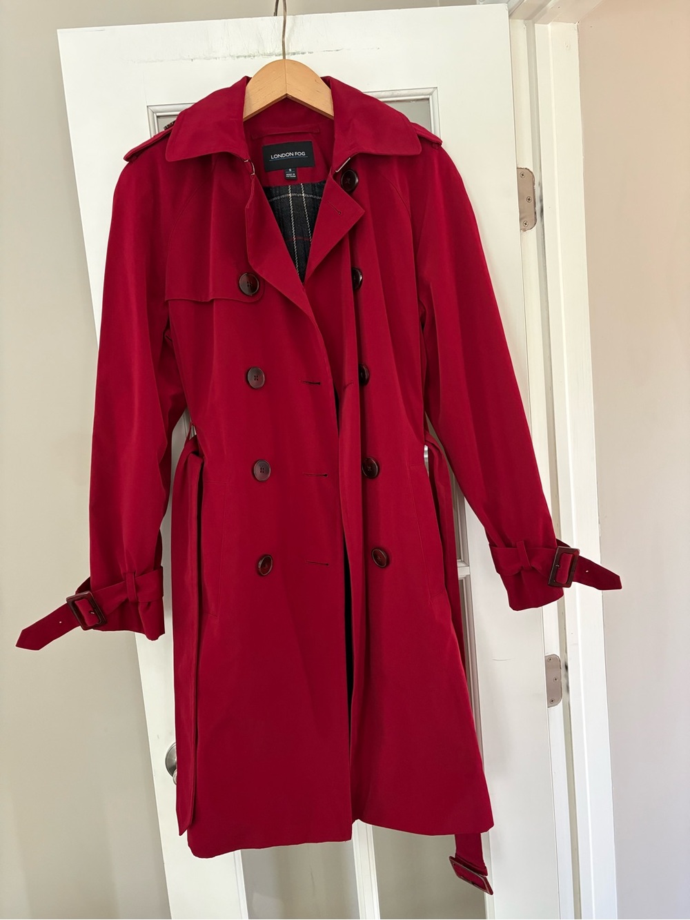 London Fog Red Burgundy Trench Coat Jacket Womens size S